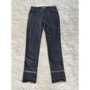 Luxe Moda‎ Embellished Jeans Gray Wash Frayed Hem Women's Size 6 Casual Denim